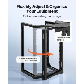 VEVOR 15U Wall Mount Server Rack, 68.04 kg Max Load Capacity, Open Frame Network Rack with 180 Degrees Gate Swing Door, Carbon S