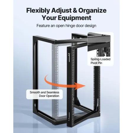 VEVOR 15U Wall Mount Server Rack, 68.04 kg Max Load Capacity, Open Frame Network Rack with 180 Degrees Gate Swing Door, Carbon S