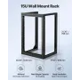 VEVOR 15U Wall Mount Server Rack, 68.04 kg Max Load Capacity, Open Frame Network Rack with 180 Degrees Gate Swing Door, Carbon S