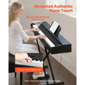 VEVOR Weighted Digital Piano, 88 Keys Fully Weighted, Electric Piano Dual Keyboard & Speakers, with Sustain Pedal, Recording Fun