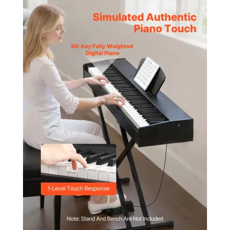 VEVOR vægtet digitalklaver, 88 tangenter fuldt vægtet, elektrisk klaver dobbelt keyboard og højttalere, med Sustain Pedal,