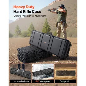 Hard Rifle Case, Lockable Rifle Case with Pre-cut Foams, 1320 mm Gun Storage with Wheels, Heavy Duty IP67 Waterproof & Dustproof