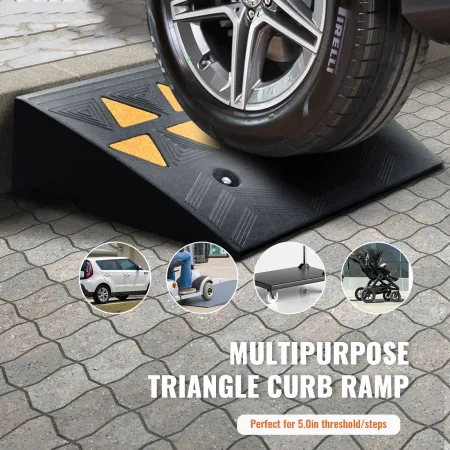 Rubber Curb Ramp 2 Pack, 5" Rise Height Heavy-Duty 33069 lbs/15 T Capacity Threshold Ramps, Driveway Ramps with Stable Grid Stru