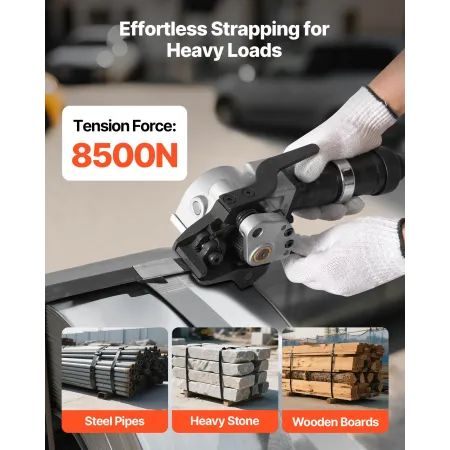 Pneumatic Steel Strapping Machine, 8500 N Tension Force, Metal Strapping Tool Tensioner and Cutter Sealer for 19 mm Width Metal 