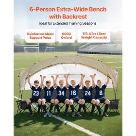 VEVOR bærbar foldebænk, 6-sæders fodboldbænk med opbevaringslommer, kopholdere og bæretaske, letvægtssidepladser