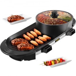 2 in 1 BBQ Pan Grill and Hot Pot with Divider Multifunctional Teppanyaki Grill Pot, Separate Dual Temperature Control Electric