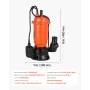 VEVOR 1500W Submersible Trash Pump, 21000 L/H, Cast Iron Submersible Sump Sewage Pump with Automatic Float Switch, 18M Max Lift,