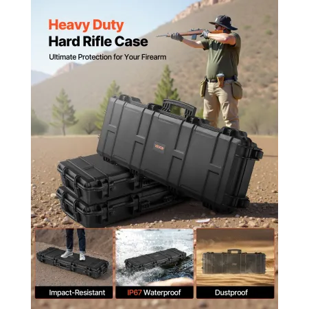 VEVOR Hard Rifle Case, Lockable Rifle Case with Pre-cut Foams, 1016 mm Gun Storage with Wheels, IP67 Waterproof & Dustproof Mova