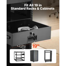 VEVOR 3U Rack Mount Drawer, 22.68 kg Max Load-Bearing, Lockable Server Cabinet Case, Sliding Drawer with Lock and Cable Manageme