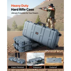 VEVOR Hard Rifle Case, Lockable Rifle Case with Pre-cut Foams, 1016 mm Gun Storage with Wheels, IP67 Waterproof & Dustproof Mova