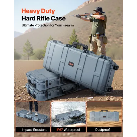 VEVOR Hard Rifle Case, Lockable Rifle Case with Pre-cut Foams, 1016 mm Gun Storage with Wheels, IP67 Waterproof & Dustproof Mova