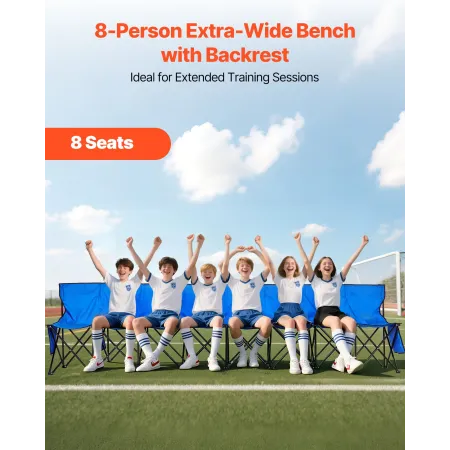 VEVOR Portable Folding Bench, 8 Seat Foldable Soccer Bench with Side Pockets and Carrying Bag, Lightweight Sideline Seating with