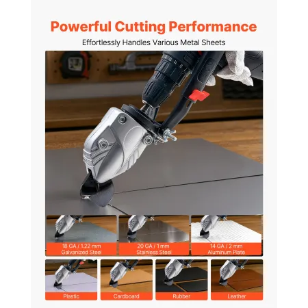 VEVOR metalskærer/skærerboretilbehør, pladeskærer med 360-graders drejehoved, skarpe knive, ideel til 1,22 mm galv.