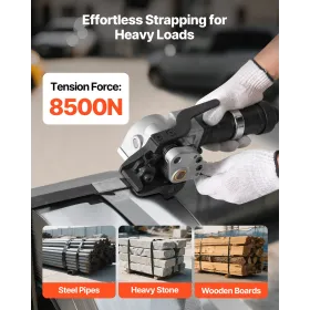 VEVOR Pneumatic Steel Strapping Machine, 8500 N Tension Force, Metal Strapping Tool Tensioner and Cutter Sealer for 32 mm Width 