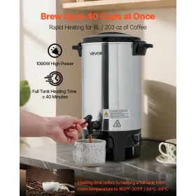 Commercial Coffee Urn, 40 Cup 6 L Hot Beverage Dispenser with Dripless Faucet, Quick-Brewing Commercial Coffee Maker, Automatic 