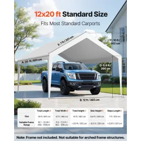 VEVOR Carport Udskiftning Canopy, 3,6 x 6 m Drikkegarage Telt Top Tarp, UV-resistent og vandtæt Car Shelter Tarp, Heavy Duty