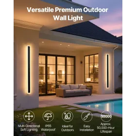 VEVOR Outdoor Wall Lights, 2 Pack, 1000 mm Long Strip Modern Exterior Wall Sconce Light Fixtures, 2700K-6000K, IP65 Waterproof A