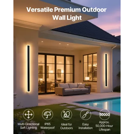 VEVOR Outdoor Wall Lights, 2 Pack, 1000 mm Long Strip Modern Exterior Wall Sconce Light Fixtures, 2700K-6000K, IP65 Waterproof A