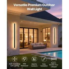 VEVOR Outdoor Wall Lights, 2 Pack, 1200 mm Long Strip Modern Exterior Wall Sconce Light Fixtures, 3000K Warm White, IP65 Waterpr