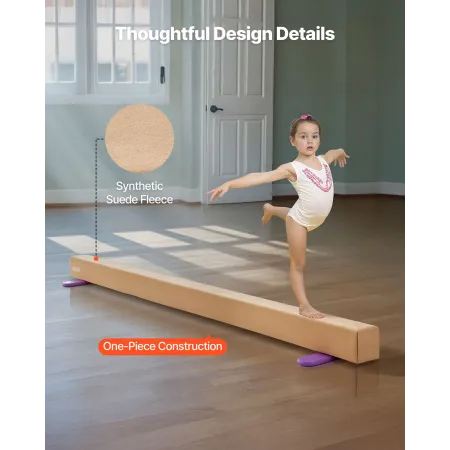 VEVOR 8FT Balance Beam for Kids, 158.7 KG Stable Support Gymnastics Floor Beam with Non-Slip Wooden Mats, Wood-Core Gymnastics T