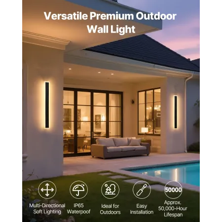 VEVOR Outdoor Wall Lights, 2 Pack, 600 mm Long Strip Modern Exterior Wall Sconce Light Fixtures, 2700K-6000K, IP65 Waterproof An