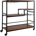 Rustic Bar Cart, 3-Tier Industrial Bar Cart for Home, Bar Cart with Wine Rack & Glass Holders, 35.4 x 15.7 x 37.4 inches Home