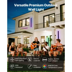 VEVOR udendørs væglamper, 2 stk., 1000 mm lange RGB moderne udvendige væglampe lysarmaturer, 2700K-6000K, IP65 vandtæt myre