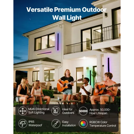 VEVOR udendørs væglamper, 2 stk., 1000 mm lange RGB moderne udvendige væglampe lysarmaturer, 2700K-6000K, IP65 vandtæt myre