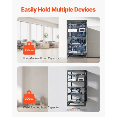 VEVOR 20U Open Frame Network Rack, 585 mm Depth, Wall Mounted or Floor Standing Server Rack, Heavy Duty 4 Post, with Vented Shel