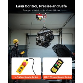 Electric Hoist Crane Winch 440 lbs 328 ft Wireless & 14 ft Wired Remote