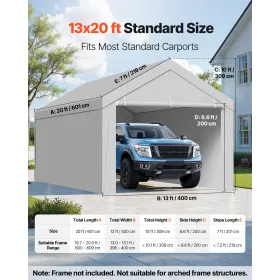 Carport Replacement Canopy, 6 x 4 m Potable Garage Tent Top Tarp with Sidewalls, UV-Resistant & Waterproof, Heavy Duty Car Shelt