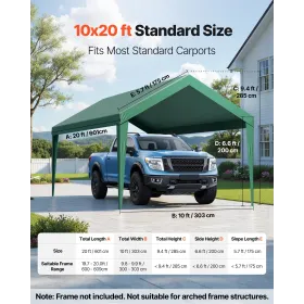 VEVOR Carport Replacement Canopy, 3 x 6 m Potable Garage Tent Top Tarp, UV-Resistant & Waterproof Car Shelter Tarp, Heavy Duty C