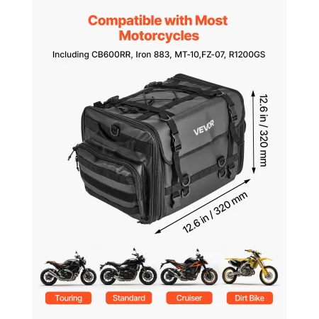 Motorcykelhaletaske, 40-60 L udvidelig motorcykelbagsædetaske