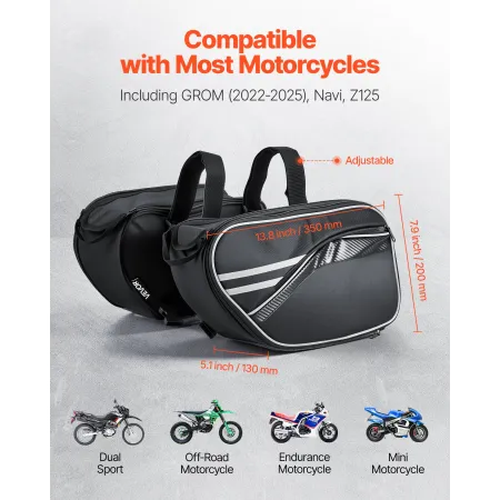 Motorcycle Saddlebag, 30 L (15 L x 2) Large Capacity Side Saddle Bag with Waterproof Rain Cover and Straps, Compatible with Most