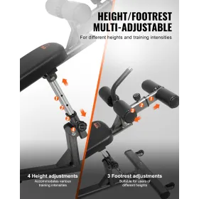 VEVOR Sit Up-bænk, Decline Ab-bænk med Reverse Crunch-håndtag, med 4 justerbare højdeindstillinger, kraftigt stål, 453 kg hætte