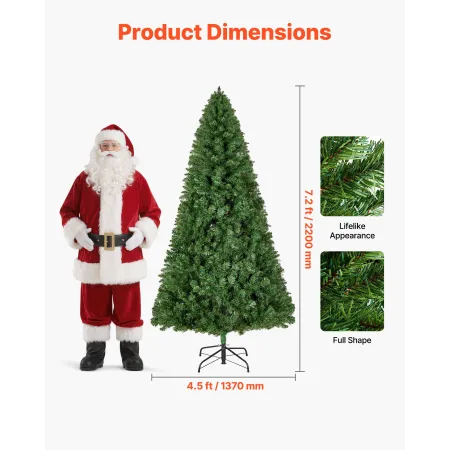 VEVOR Christmas Tree, 2.2m Artificial Xmas Tree, Full Holiday Decor Trees with 1346 Branch Tips & Sturdy Metal Base for Home Par