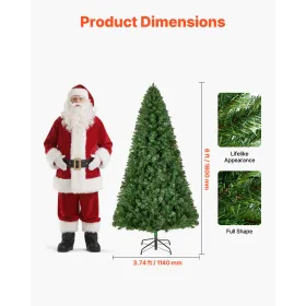 Christmas Tree, 1.8m Artificial Xmas Tree, Full Holiday Decor Trees with 1250 Branch Tips & Sturdy Metal Base for Home Party Off