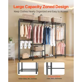 VEVOR Clothing Garment Rack, Heavy Duty Closet Wardrobe, Adjustable Tiers Clothes Racks with Steel Frame, 499 kg Load Capacity C