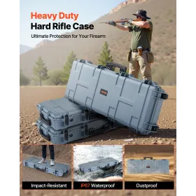 VEVOR Hard Rifle Case, Lockable Rifle Case with Pre-cut Foams, 1066 mm Movable Gun Storage with Wheels, IP67 Waterproof & Dustpr