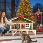 Insulated Cat House, All-Around Foam Insulation Elevated Cat Shelter, Wooden Feral Kitty Shelter with Large Platform, Waterproof