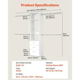 VEVOR skabssystem med 3 skuffer, justerbar højde i træ skabsarrangører, moderne walk-in garderobe med 4 retr.