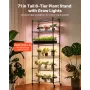 VEVOR Plantehylde med Grow Light, 6-trins indendørs plantestativ, 180 cm høj Plante Display Reol med hjul og 4/9/14H timer,
