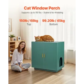 Cat Litter Box Enclosure, 80 cm Hidden Litter Box Cabinet, Wooden Indoor Cat Washroom with Ventilated Holes, Double-Door Kitty P