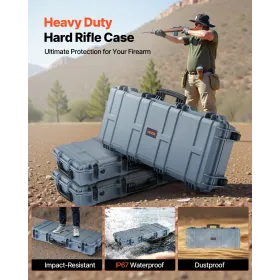 VEVOR Hard Rifle Case, Lockable Rifle Case with 4 Layers Pre-cut Foams, 914 mm Gun Storage with Wheels, IP67 Waterproof & Dustpr