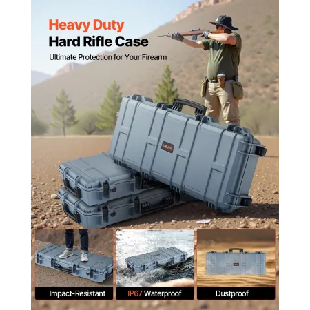 Hard Rifle Case, Lockable Rifle Case with 4 Layers Pre-cut Foams, 914 mm Gun Storage with Wheels, IP67 Waterproof & Dustproof Pi