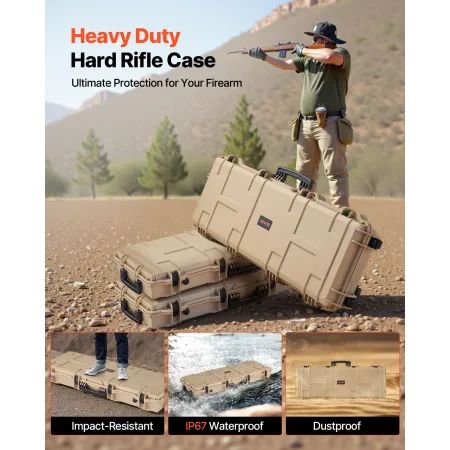 Hard Rifle Case, Lockable Rifle Case with Pre-cut Foams, 1066 mm Movable Gun Storage with Wheels, IP67 Waterproof & Dustproof Pi