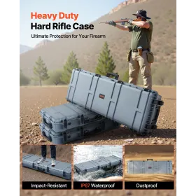Hard Rifle Case, Lockable Rifle Case with Pre-cut Foams, 1320 mm Gun Storage with Wheels, Heavy Duty IP67 Waterproof & Dustproof