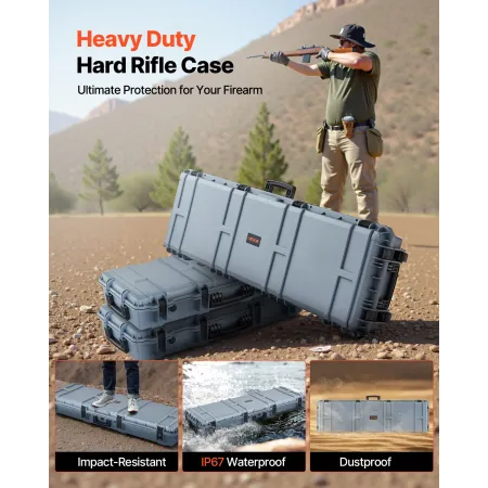 VEVOR hård riffelkasse, låsbar riffelkasse med forskåret skum, 1320 mm pistolopbevaring med hjul, Heavy Duty IP67 Vandtæt & Dus