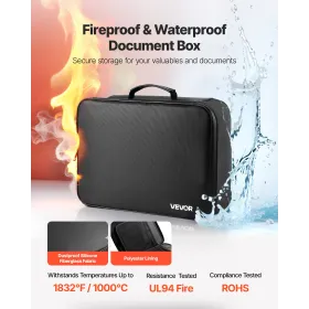 VEVOR Fireproof Document Box, 1000 ℃ Heat Insulated Fireproof & Waterproof Box with Lock, Portable Multi-Layer Home Office Trave