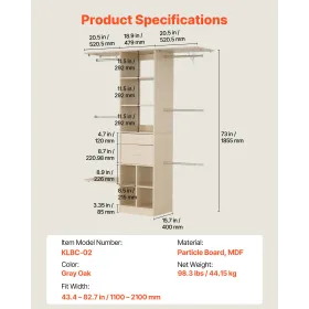 VEVOR skabssystem med 2 skuffer, justerbar højde i træ skabsarrangører, moderne walk-in garderobe med 5 retr.